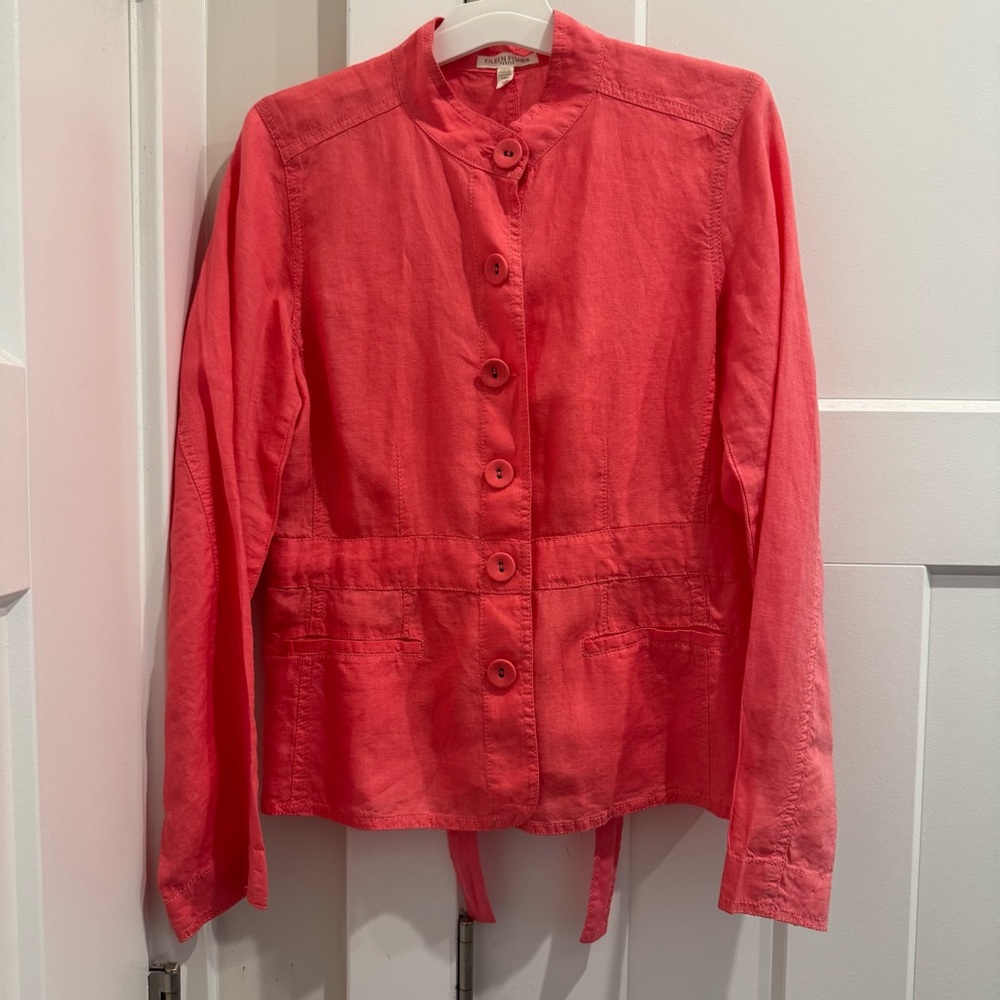 Eileen Fisher Irish Linen Lightweight Jacket Blazer Coral Sz Small